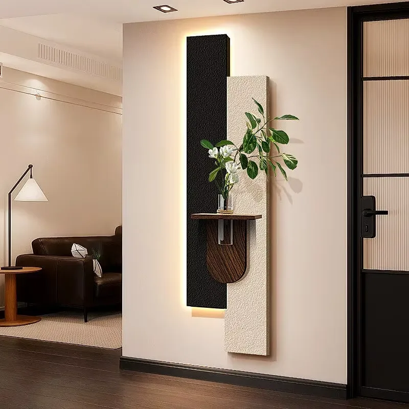 Minimalism Black and White Entrance Hall Art Home Decor Painting Sandstone Texture Hydroponic Plants Wall Painting