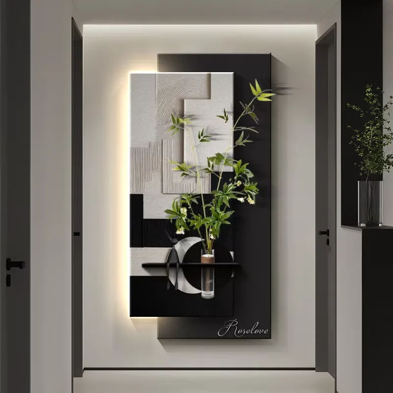 Minimalism Entrance Hall Home Decorative Painting Hydroponics Green Plants Sandstone Wall Painting