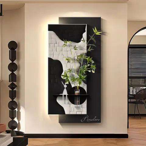 Minimalism Entrance Hall Home Decorative Painting Hydroponics Green Plants Sandstone Wall Painting