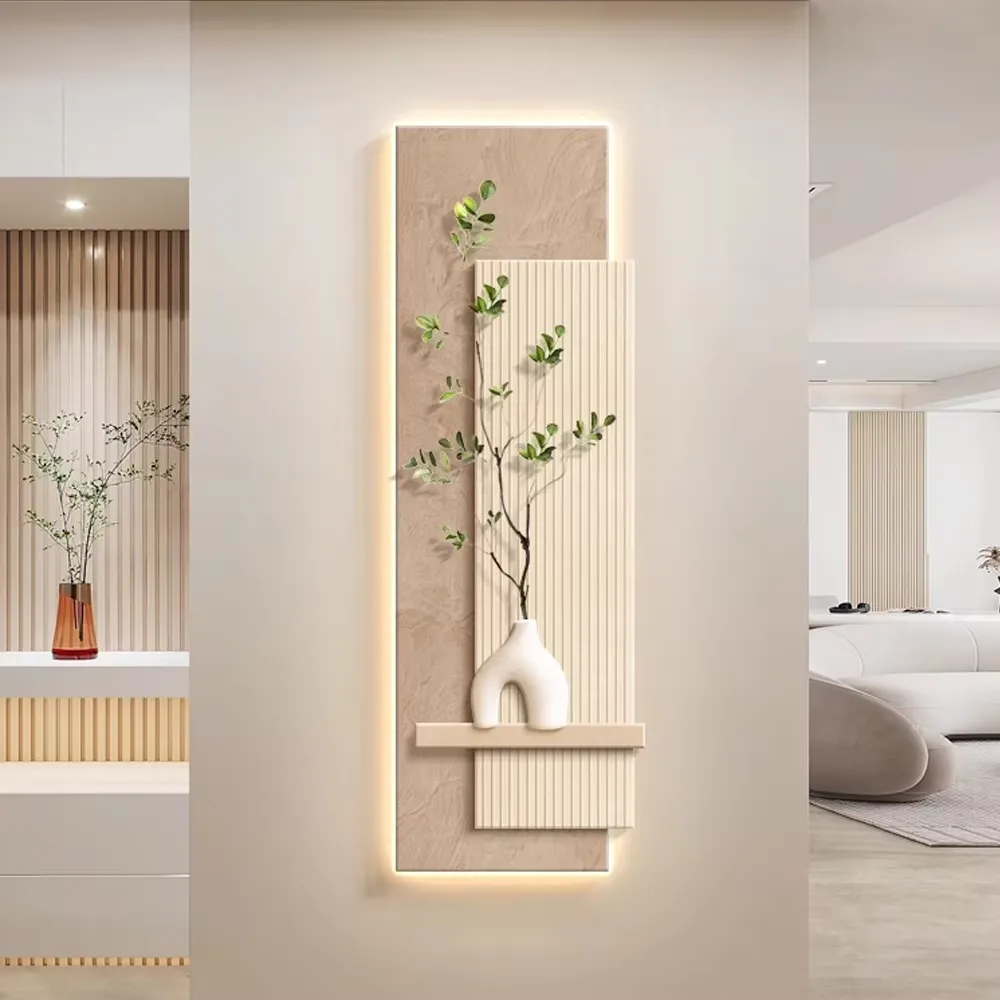 Minimalism Home Decor PaintingsThree-dimensional Green Plant Sandstone Painting Corridor Background Wall LED Painting