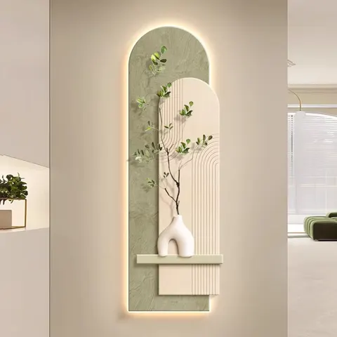 Minimalism Home Decor PaintingsThree-dimensional Green Plant Sandstone Painting Corridor Background Wall LED Painting