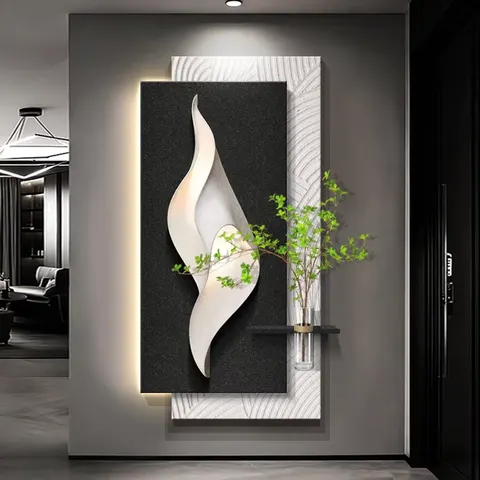 Minimalism Three-dimensional Hydroponic Plants Artistic Home Decor Paintings Backdrop Wall Sandstone LED Painting