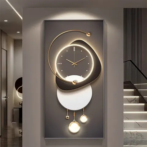 Minimalist Abstract Decorative Painting Vertical Hanging Art for Entryway Silent Wall Clock with Precise Timekeeping
