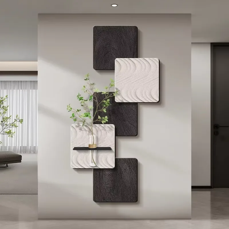 Minimalist Black and White Art Decor Painting Hydroponic Green Plants Corridor Background Wall Sandstone Hanging Painting