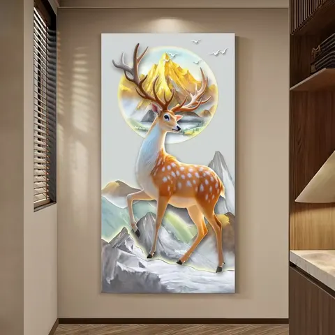 Modern 3D Elk Sandstone LED Wall Art Decor Painting for Entryway Corridor Living Room Wall Hanging Paintings