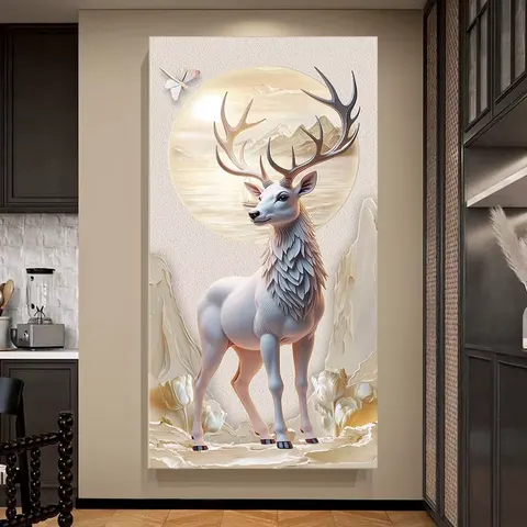 Modern 3D Elk Sandstone LED Wall Art Decor Painting for Entryway Corridor Living Room Wall Hanging Paintings