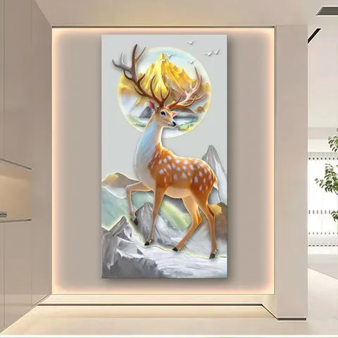 Modern 3D Elk Sandstone LED Wall Art Decor Painting for Entryway Corridor Living Room Wall Hanging Paintings