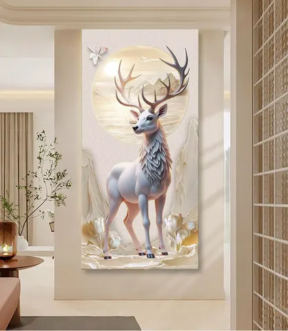 Modern 3D Elk Sandstone LED Wall Art Decor Painting for Entryway Corridor Living Room Wall Hanging Paintings