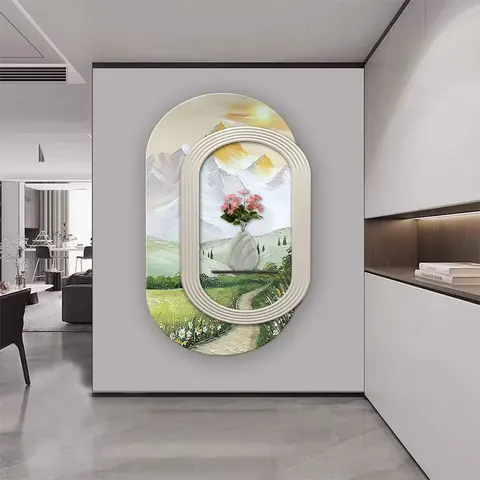 Modern 3D Embossed Sandstone LED Wall Art Decor Painting with Shelf for Entryway Corridor Living Room Home Decor Painting