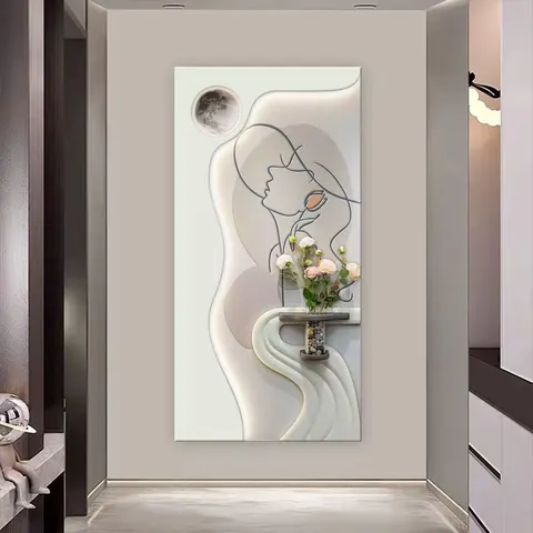 Modern 3D Embossed Sandstone LED Wall Art Decor Painting with Shelf for Entryway Corridor Living Room Home Decor Painting