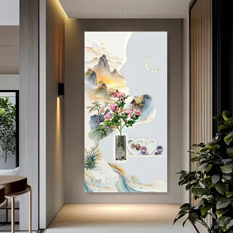 Modern 3D Embossed Sandstone LED Wall Art Decor Painting with Shelf for Entryway Corridor Living Room Home Decor Painting