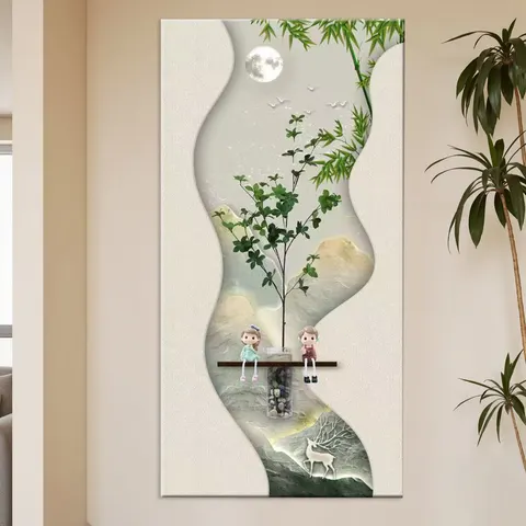 Modern 3D Embossed Sandstone LED Wall Art Decor Painting with Shelf for Entryway Corridor Living Room Home Decor Painting