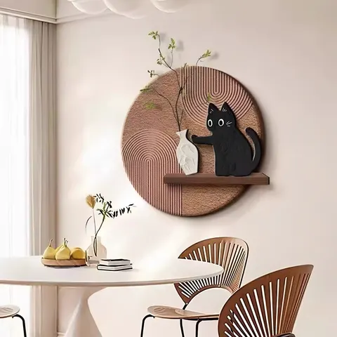 Modern 3D Hydrophilic Animal Cartoon Creative Circular Hand-made Wood Material UV-Proof Wall Art for Dining Room Home Decoration