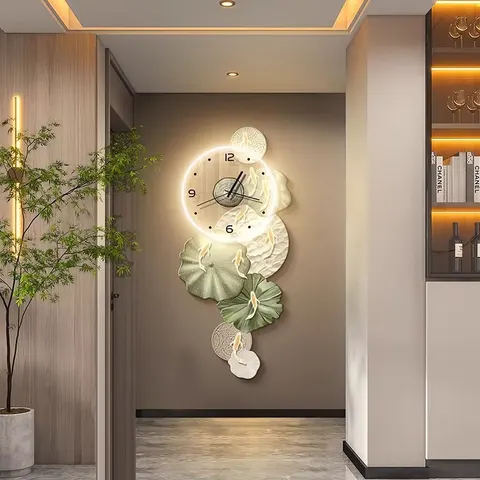 Modern 3D Nine-fish LED Painting Digital Printing Living Room Wall Art Decor Painting with Clock Glowed Painting