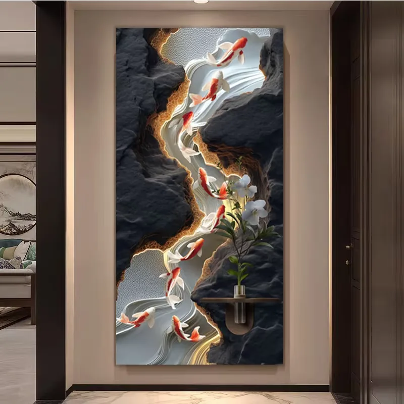 Modern 3D Relief LED Decor Painting Vertical Entrance Hallway Wall Art Painting