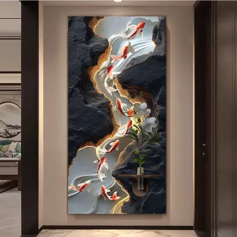 Modern 3D Relief LED Decor Painting Vertical Entrance Hallway Wall Art Painting