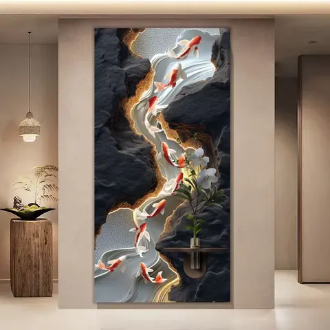 Modern 3D Relief LED Decor Painting Vertical Entrance Hallway Wall Art Painting