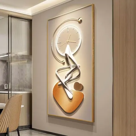 Modern Abstract Art Decorative Painting: Gray Silent Clock with Black Aluminum Alloy Frame, Canvas Digital Crystal Painting