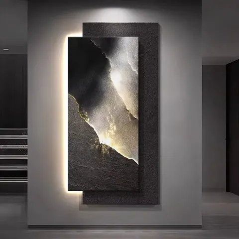 Modern Abstract Double-layered Frameless, UV-printed LED Wall Art for Indoor Use Featuring a Sandstone Texture Design