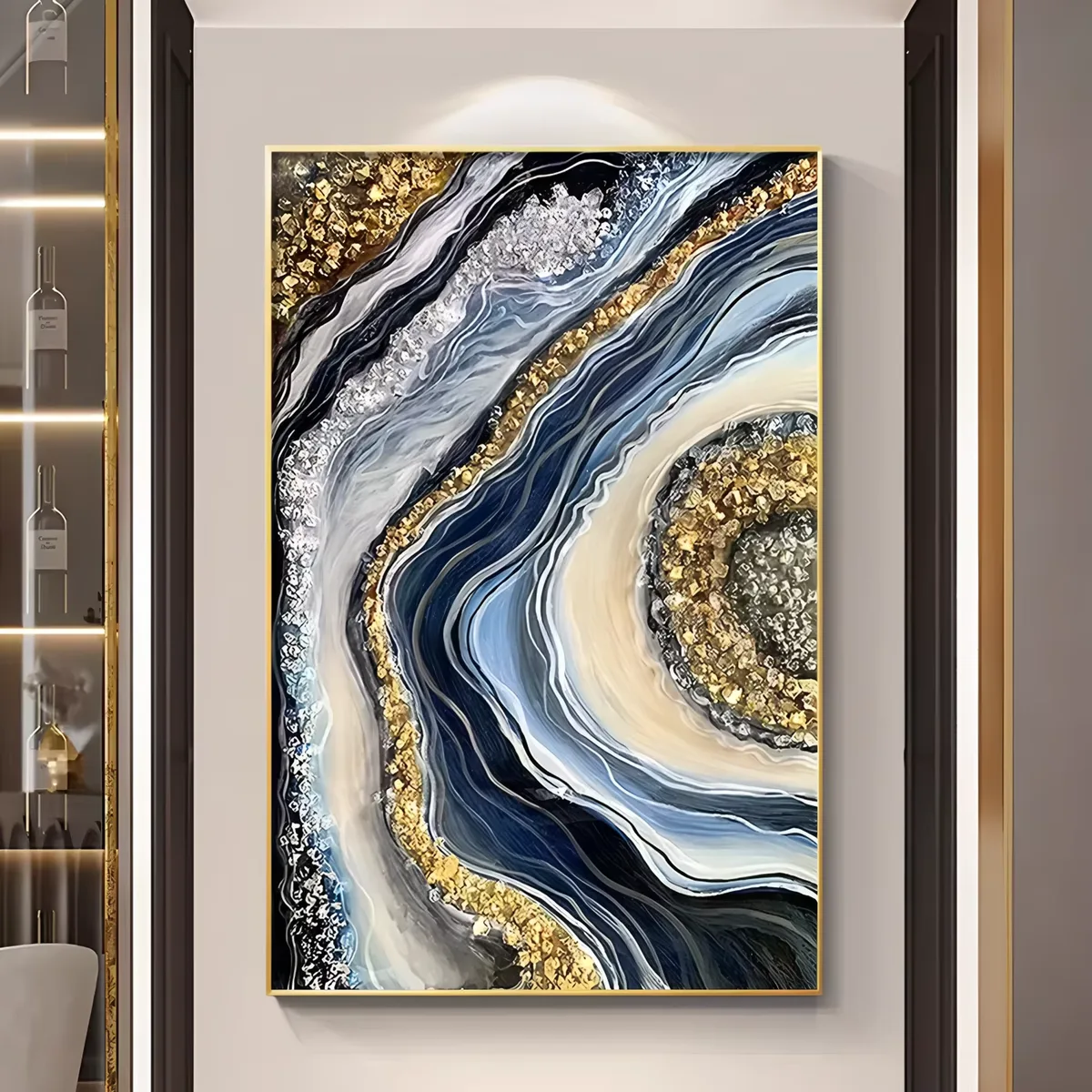 Modern Abstract Home Decor Paintings Living Room with LED Glow Inlaid with Diamond Painting Porch Crystal Porcelain Mural