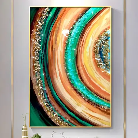 Modern Abstract Home Decor Paintings Living Room with LED Glow Inlaid with Diamond Painting Porch Crystal Porcelain Mural