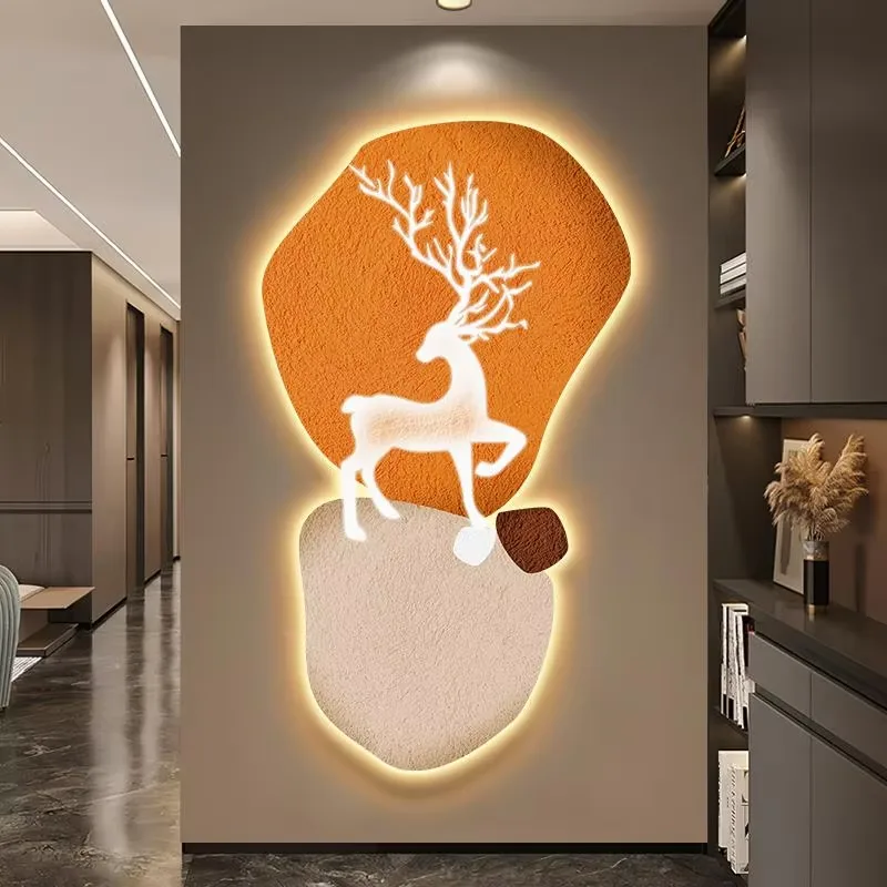 Modern Abstract Home Decoration Painting Vestibule Wall Living Room with Light Diamond Painting Porch Crystal Porcelain Mural
