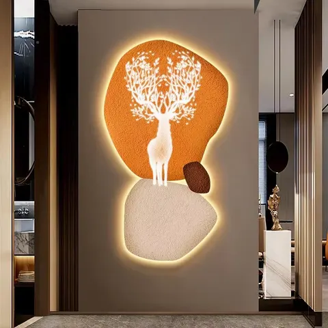 Modern Abstract Home Decoration Painting Vestibule Wall Living Room with Light Diamond Painting Porch Crystal Porcelain Mural