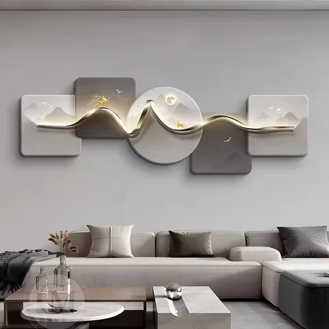 山水 单幅 装饰画 现代简约 客厅背景墙挂画 LED带灯画