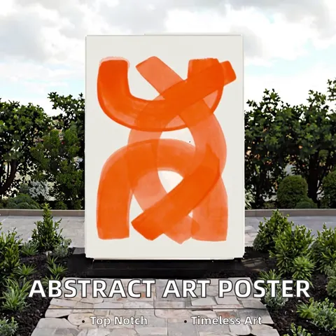 Modern Abstract Mid Century Watercolor Brush Strokes Poster Orange Canvas Print Painting Wall Art Deco for Living Room Home