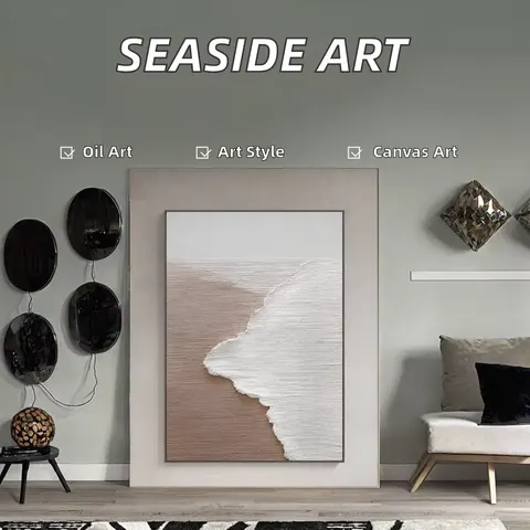 Modern Abstract Seaside Sand 3D Texture Handmade Oil Painting Custom Home Decoration Impasto Support Base Canvas Scenery