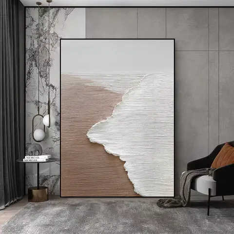 Modern Abstract Seaside Sand 3D Texture Handmade Oil Painting Custom Home Decoration Impasto Support Base Canvas Scenery