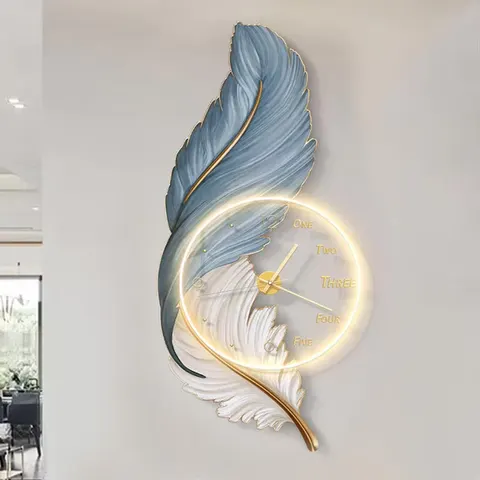 Modern Acrylic Feather Crystal Porcelain-Frame LED Wall Sconce with Picture Frame and Clock for Home Hallways and Entrances