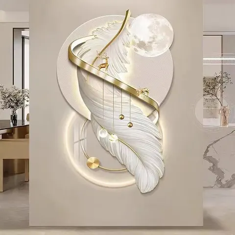 羽毛 单幅 装饰画 现代简约 玄关背景墙挂画 LED带灯画