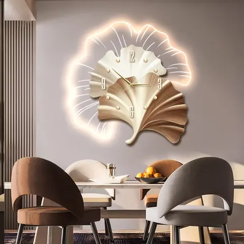 Modern and Elegant Ginkgo Leaf Wall Clock: Unique LED Acrylic Design with Ultra-Quiet Hands Home Decor for the Living Room