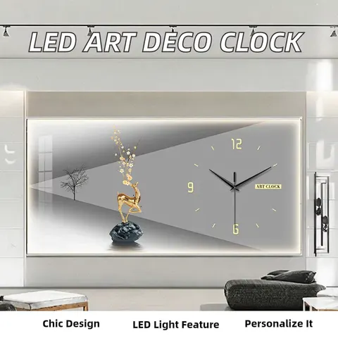 挂钟组合 单幅 装饰画 现代简约 客厅背景墙挂画 LED带灯画