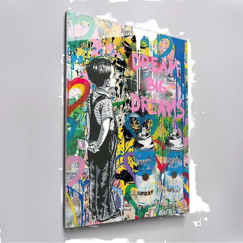 Modern Art Decor Street Graffiti Art Canvas Posters Boy with Big Dreams Wall Art Design