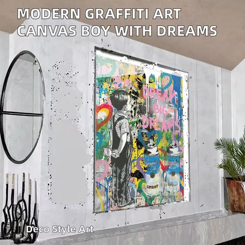 Modern Art Decor Street Graffiti Art Canvas Posters Boy with Big Dreams Wall Art Design