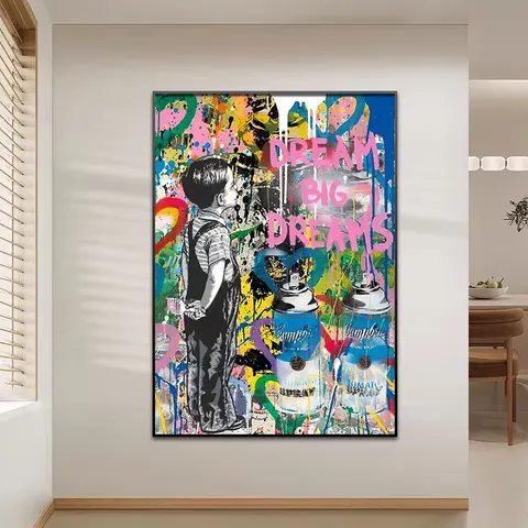 Modern Art Decor Street Graffiti Art Canvas Posters Boy with Big Dreams Wall Art Design