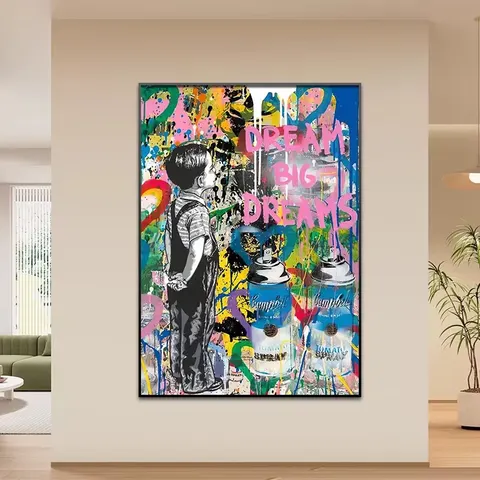 Modern Art Decor Street Graffiti Art Canvas Posters Boy with Big Dreams Wall Art Design