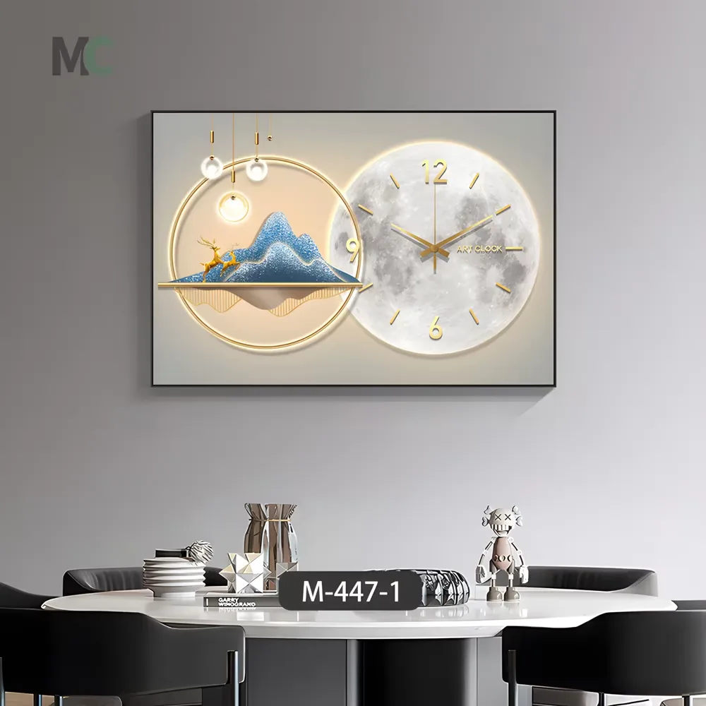 Modern Art Home Decoration Mural Crystal Porcelain with Clock Restaurant Sofa Background Wall Hanging Painting