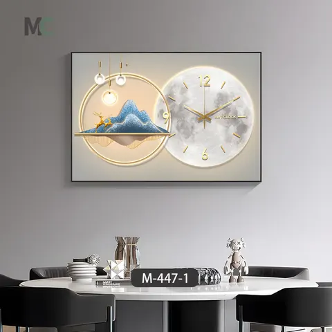 Modern Art Home Decoration Mural Crystal Porcelain with Clock Restaurant Sofa Background Wall Hanging Painting