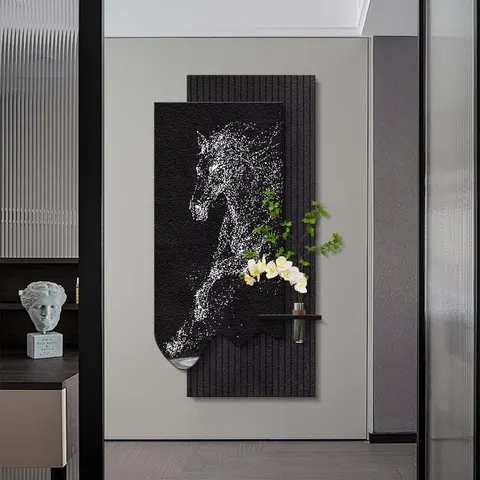 Modern Art Horse Home Decor Painting Luxurious Sandstone Fabric Led Decor Painting Hydroponics Green Plants Wall Painting