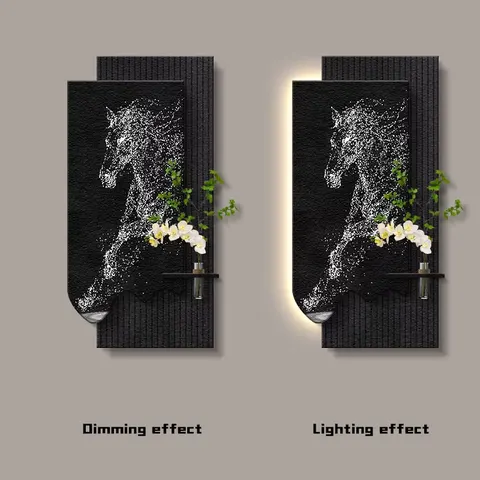 Modern Art Horse Home Decor Painting Luxurious Sandstone Fabric Led Decor Painting Hydroponics Green Plants Wall Painting