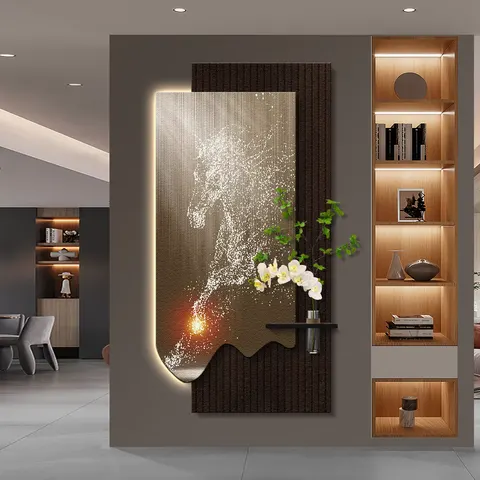 Modern Art Horse Home Decor Painting Luxurious Sandstone Fabric Led Decor Painting Hydroponics Green Plants Wall Painting