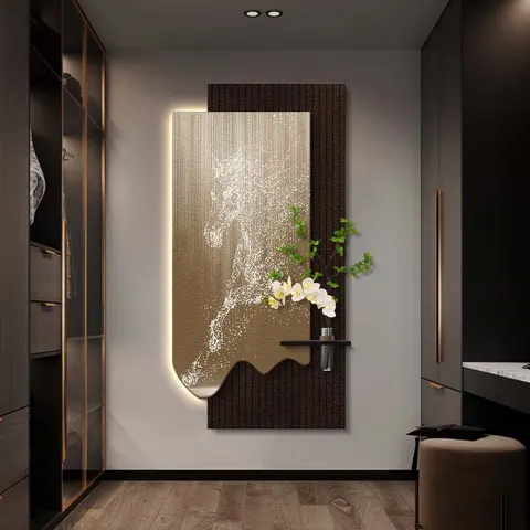 Modern Art Horse Home Decor Painting Luxurious Sandstone Fabric Led Decor Painting Hydroponics Green Plants Wall Painting