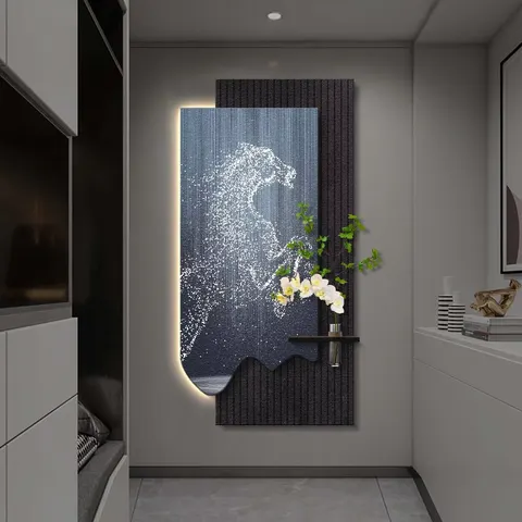 Modern Art Horse Home Decor Painting Luxurious Sandstone Fabric Led Decor Painting Hydroponics Green Plants Wall Painting