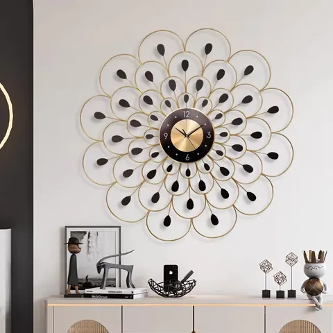 Modern Atmosphere Flowers Shape Metal Mute Wall Clock No Drilling Required Craftwork Hanging Piece