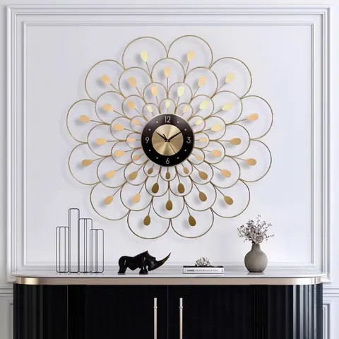Modern Atmosphere Flowers Shape Metal Mute Wall Clock No Drilling Required Craftwork Hanging Piece