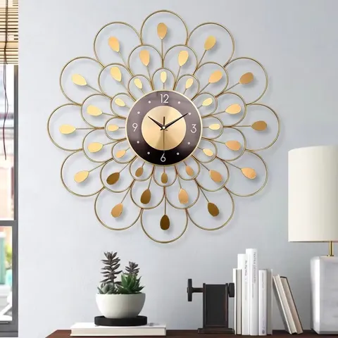 Modern Atmosphere Flowers Shape Metal Mute Wall Clock No Drilling Required Craftwork Hanging Piece