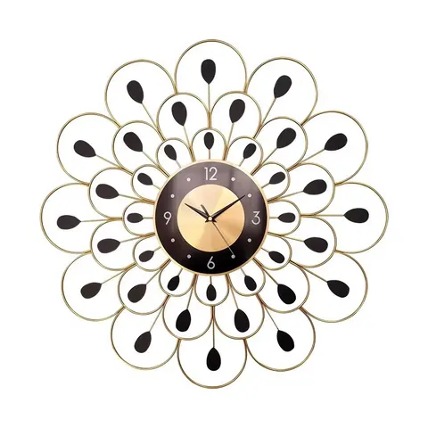 Modern Atmosphere Flowers Shape Metal Mute Wall Clock No Drilling Required Craftwork Hanging Piece